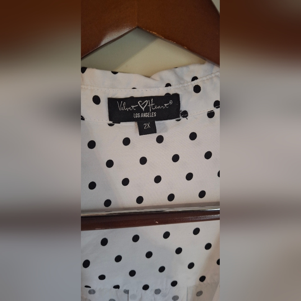 Belvet Hearth White Polka Dot Button-Up Shirt Sz 2X Casual Summer Rayon Boho - Picture 4 of 9